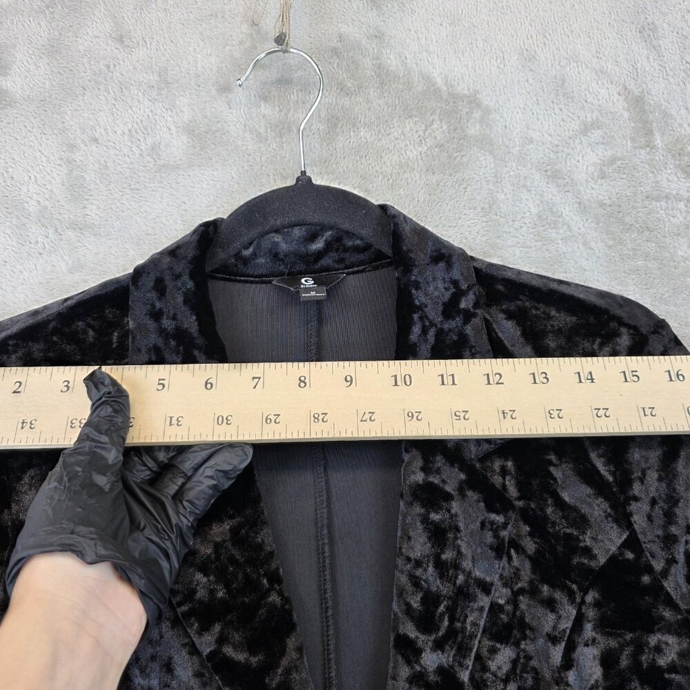 G by Guess Blazer Womens Medium Black Crushed Velvet One Button Jacket Stretch - Picture 5 of 9